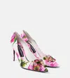 Dolce & Gabbana Embellished Leather-trimmed Pumps In Pink