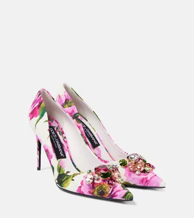 Dolce & Gabbana Embellished Leather-trimmed Pumps In Pink