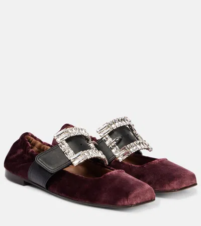 Dolce & Gabbana Embellished Leather-trimmed Velvet Flats In Burgundy