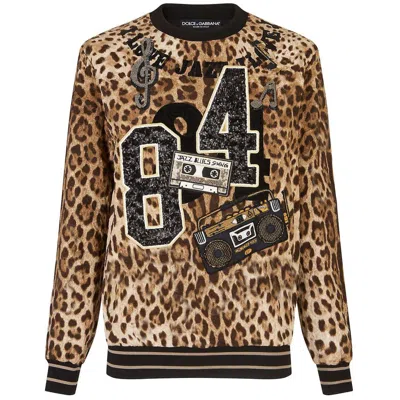 Dolce & Gabbana Embellished Leopard Print Sweatshirt In Brown