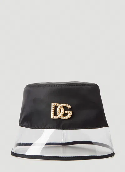 Dolce & Gabbana Embellished Logo Bucket Hat In Black