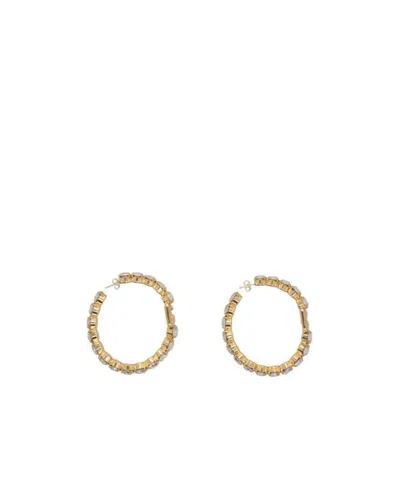 Dolce & Gabbana Dolce  Gabbana Embellished Logo Plaque Hoop Earrings In Yellow