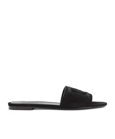 Dolce & Gabbana Embellished Logo Sandals In Black