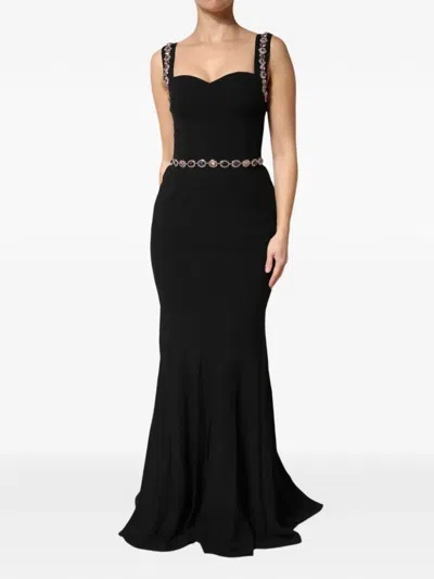 Dolce & Gabbana Embellished Sheath-to-mermaid Dress In Black