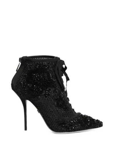 Dolce & Gabbana Embellished Mesh Ankle Boots In Black