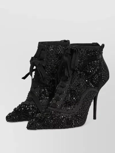 Dolce & Gabbana Embellished Mesh Ankle Boots In Animal Print