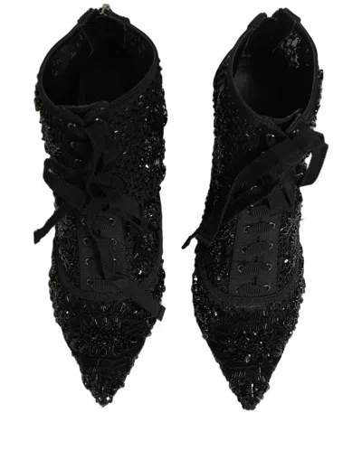 Dolce & Gabbana Embellished Mesh Boot In Black