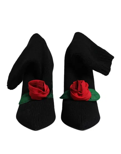 Dolce & Gabbana Embellished Mid-calf Stretch Fabric Boot In Black