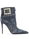 Dolce & Gabbana Patchwork Denim 105mm Ankle Boots In Blue