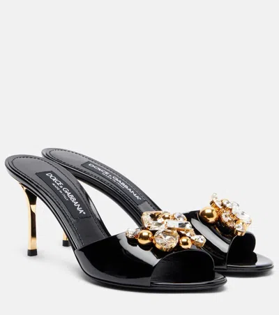 Dolce & Gabbana 75mm Embellished Patent Leather Mules In Gold