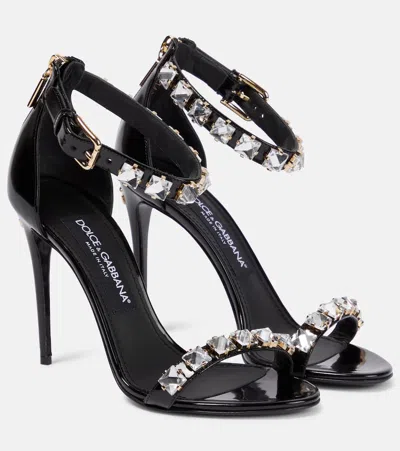 Dolce & Gabbana 105mm Embellished Patent Leather Sandals In Black