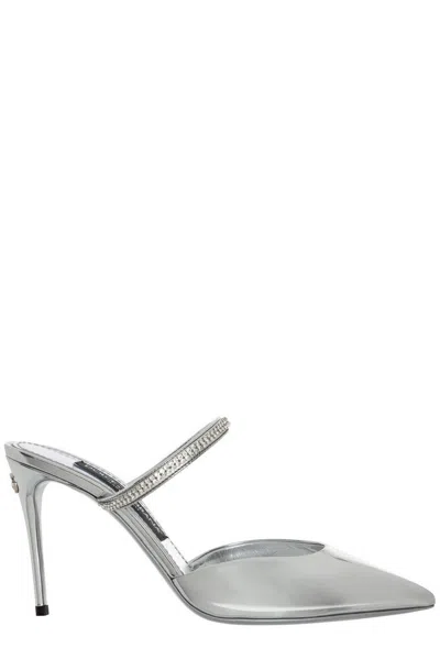 Dolce & Gabbana Embellished Pointed-toe Mules In Silver