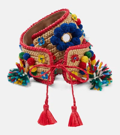 Dolce & Gabbana Embellished Raffia Belt In Multi