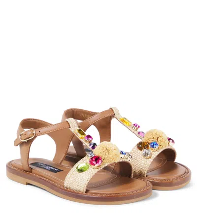 Dolce & Gabbana Kids' Embellished Raffia-effect Sandals