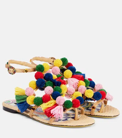 Dolce & Gabbana Embellished Raffia Sandals
