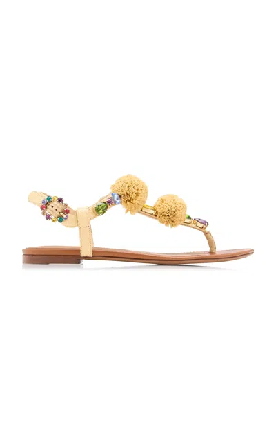 DOLCE & GABBANA EMBELLISHED RAFFIA THONG SANDALS