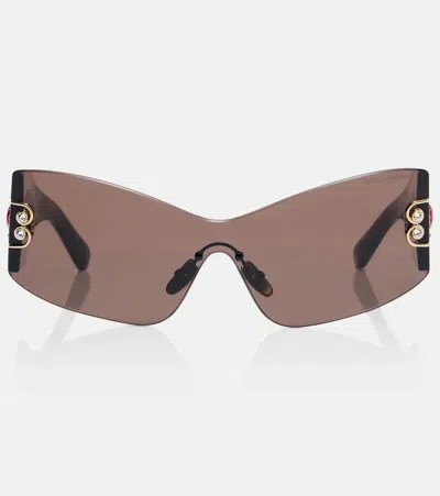 Dolce & Gabbana Embellished Rectangular Sunglasses In Brown