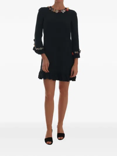 Dolce & Gabbana Embellished Ruffled-trim Mini Dress In Black