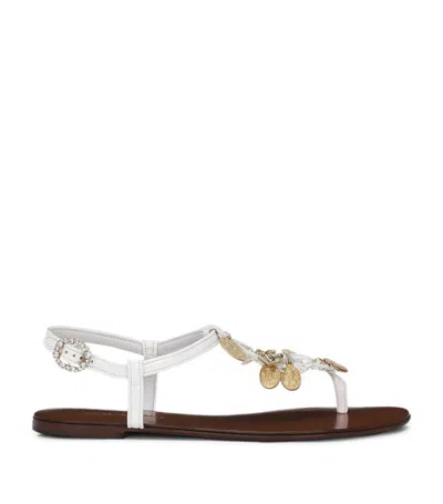 Dolce & Gabbana Votive-appliqué Raffia Sandals In Bianco