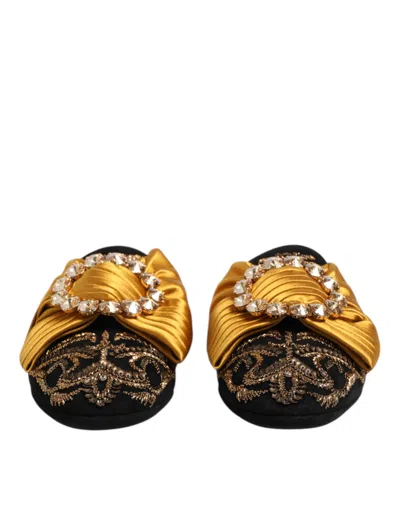 Dolce & Gabbana Embellished Silk & Leather Flat In Multicolor
