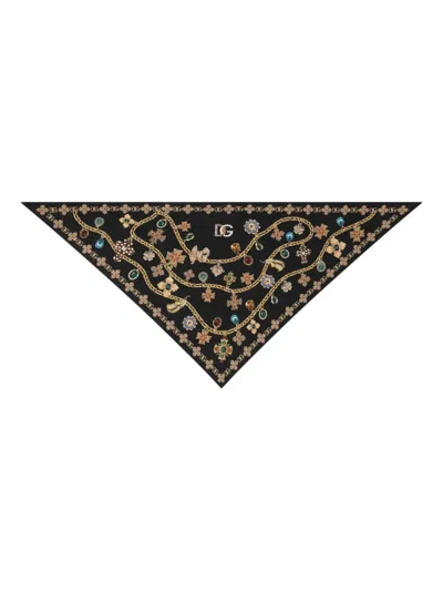 Dolce & Gabbana Embellished Silk Scarf In Black