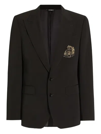 Dolce & Gabbana Single-breasted Sicilia Light Jacket In Bistretch Wool Canvas In Black