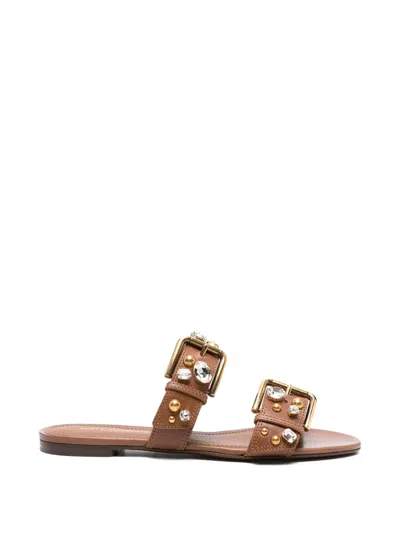 Dolce & Gabbana Embellished Strap Sandals In Brown
