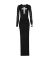 Dolce & Gabbana Long Tulle Dress With Rhinestone Cross Embellishment In Black