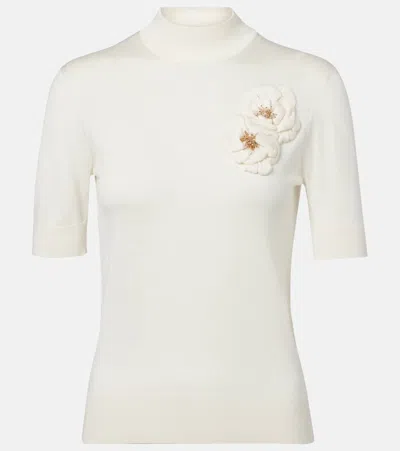 Dolce & Gabbana Embellished Turtleneck Silk Top In White