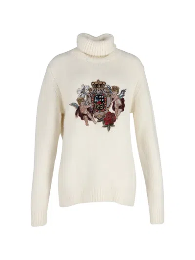 Pre-owned Dolce & Gabbana Embellished Turtleneck Sweater In Neutral