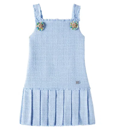 Dolce & Gabbana Kids' Verziertes Kleid Aus Tweed In Blau