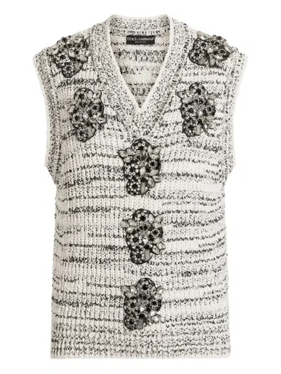 Dolce & Gabbana Embellished V-neck Vest In Multi