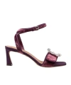 Dolce & Gabbana Velvet Sandal In Vinacca Color With Buckle With Stones In Red