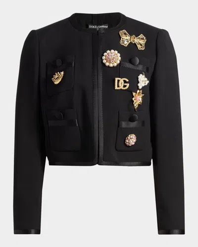 Dolce & Gabbana Embellished Virgin Wool-blend Jacket In Black
