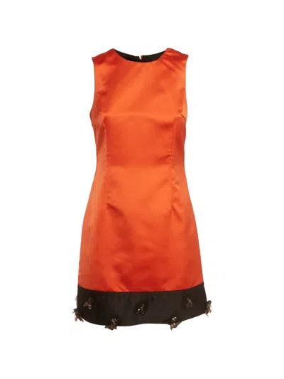 Pre-owned Dolce & Gabbana Embellished-hem Mini Dress In Orange
