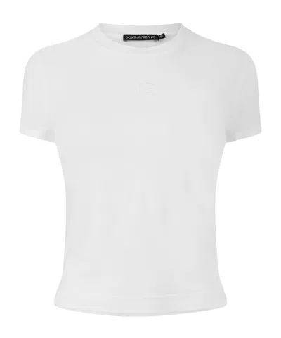 Dolce & Gabbana Embossed Cropped Fitted Short-sleeve Top In White