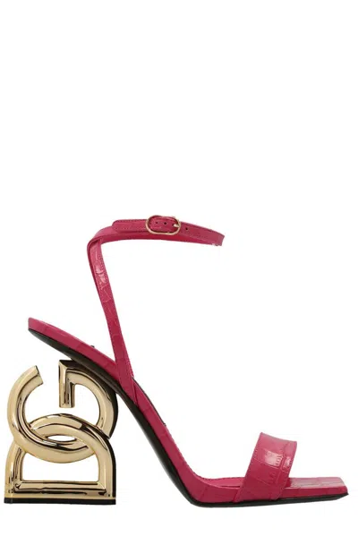 Dolce & Gabbana Embossed Dg Heel Sandals In Pink