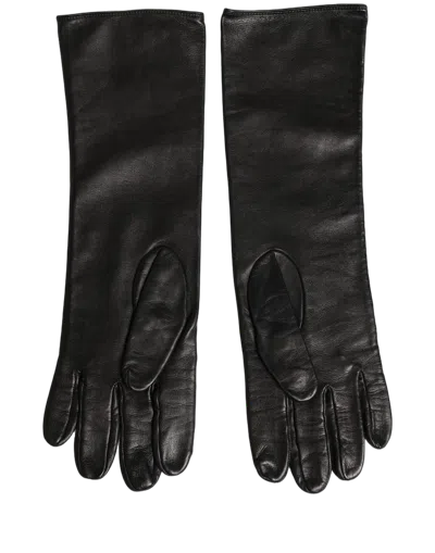Dolce & Gabbana Embossed Dg Logo Leather Gloves In Black