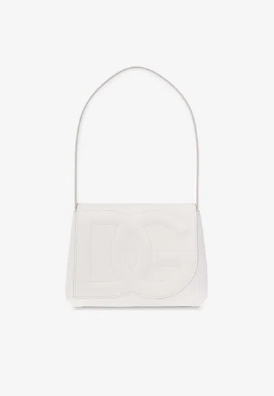 Dolce & Gabbana Embossed Dg Logo Leather Shoulder Bag In White