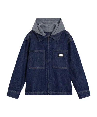Dolce & Gabbana Kids' Embossed Embroidered Denim Jacket In Blue