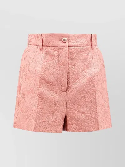 Dolce & Gabbana Embossed Embroidery Cotton Silk Blend Shorts In Pink