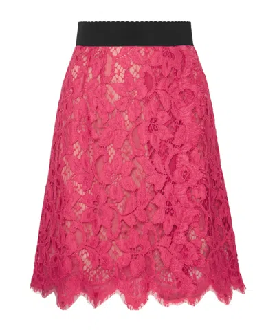 Dolce & Gabbana Embossed Lace Midi Skirt In Red