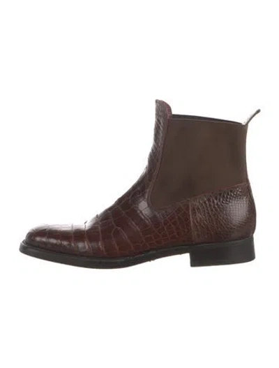 Pre-owned Dolce & Gabbana Embossed Leather Animal Print Chelsea Boots In Brown