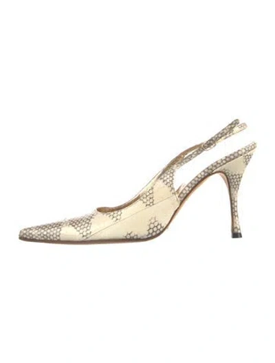 Pre-owned Dolce & Gabbana Embossed Leather Animal Print Slingback Pumps In Neutral