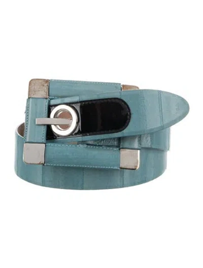 Pre-owned Dolce & Gabbana Embossed Leather Leather Trim Embellishment Belt In Blue