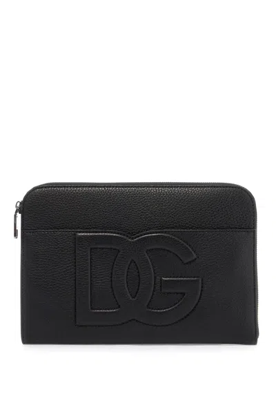 Dolce & Gabbana "embossed Leather Media Pouch In Black