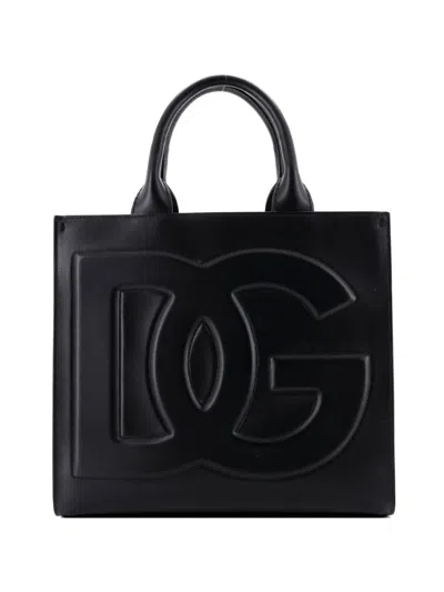 Pre-owned Dolce & Gabbana Embossed Logo Beatrice Leather Tote Bag In Black