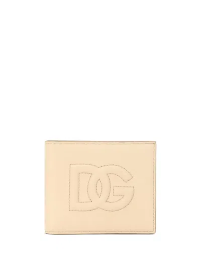 Dolce & Gabbana Embossed-logo Bi-fold Wallet In Nude