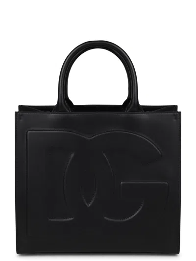 Dolce & Gabbana Embossed-logo Leather Bag In Black