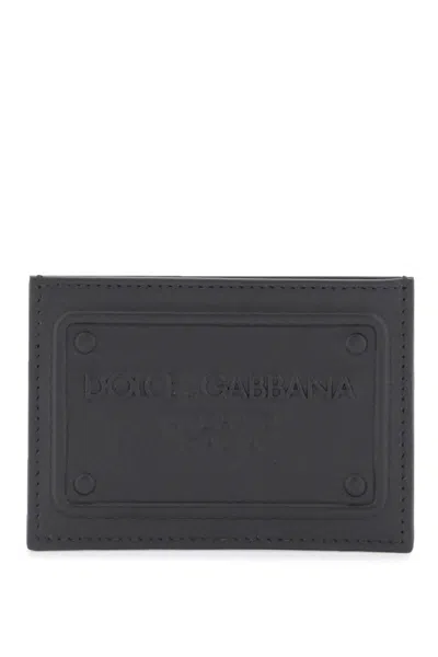 Dolce & Gabbana Embossed Logo Leather Cardholder In Nero